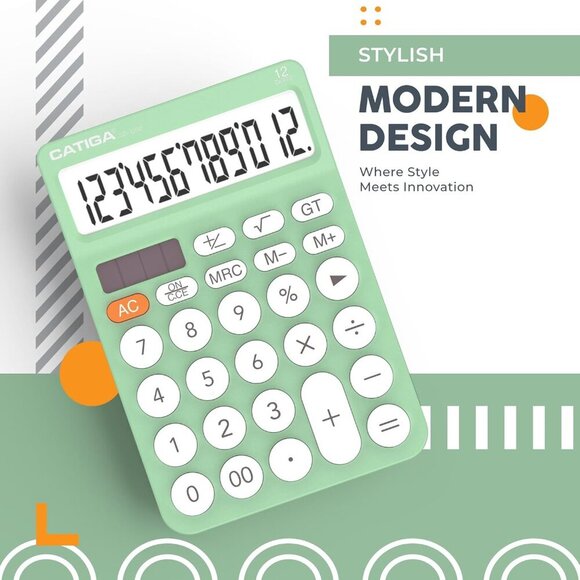 12 Digit Desktop Calculator with Large LCD Display, White Calculator, Round Desi - Picture 6 of 7